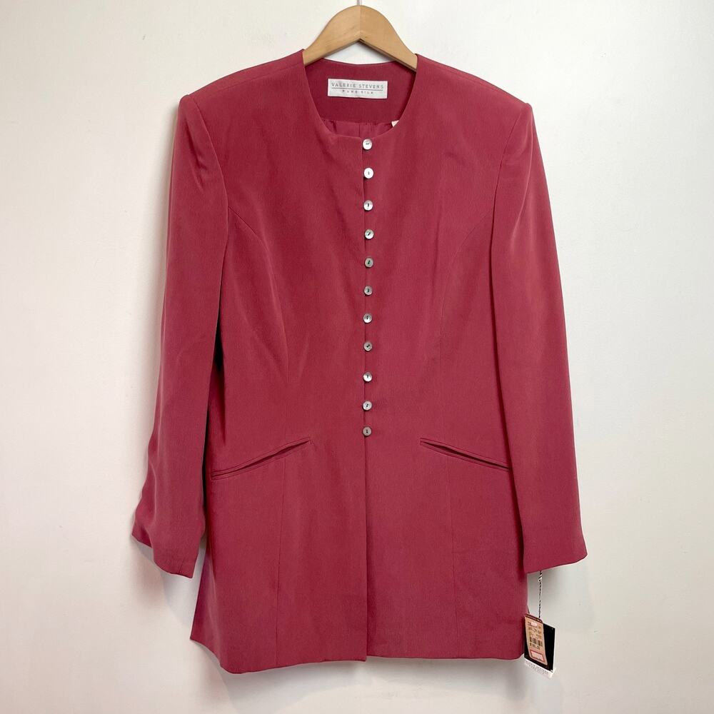 Vintage 90s Silk Blazer Sz 14 Longline Quiet Luxury Minimalist NWT Deadstock